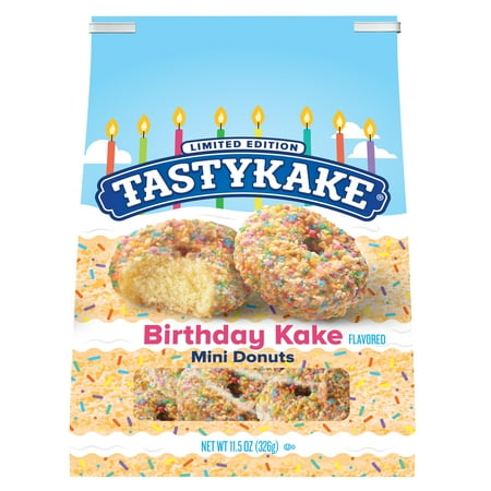 Tastykake Birthday Kake Flavored Mini Donuts, Birthday Flavored Donuts, 11.5 oz Bag, Shelf-Stable