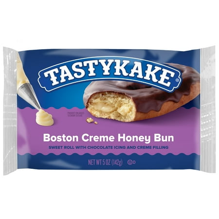 Tastykake Boston Creme Honey Bun, Individually Wrapped Pastry Snack, 5 oz