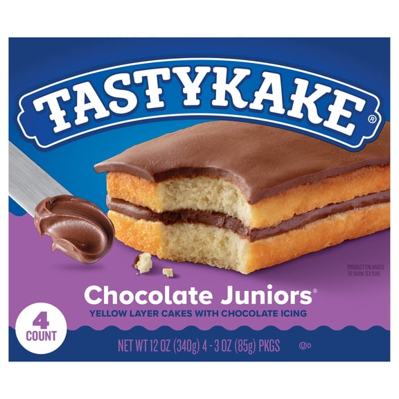 Tastykake Chocolate Juniors, 4 Count, Individually Wrapped Snack Cakes, Shelf-Stable