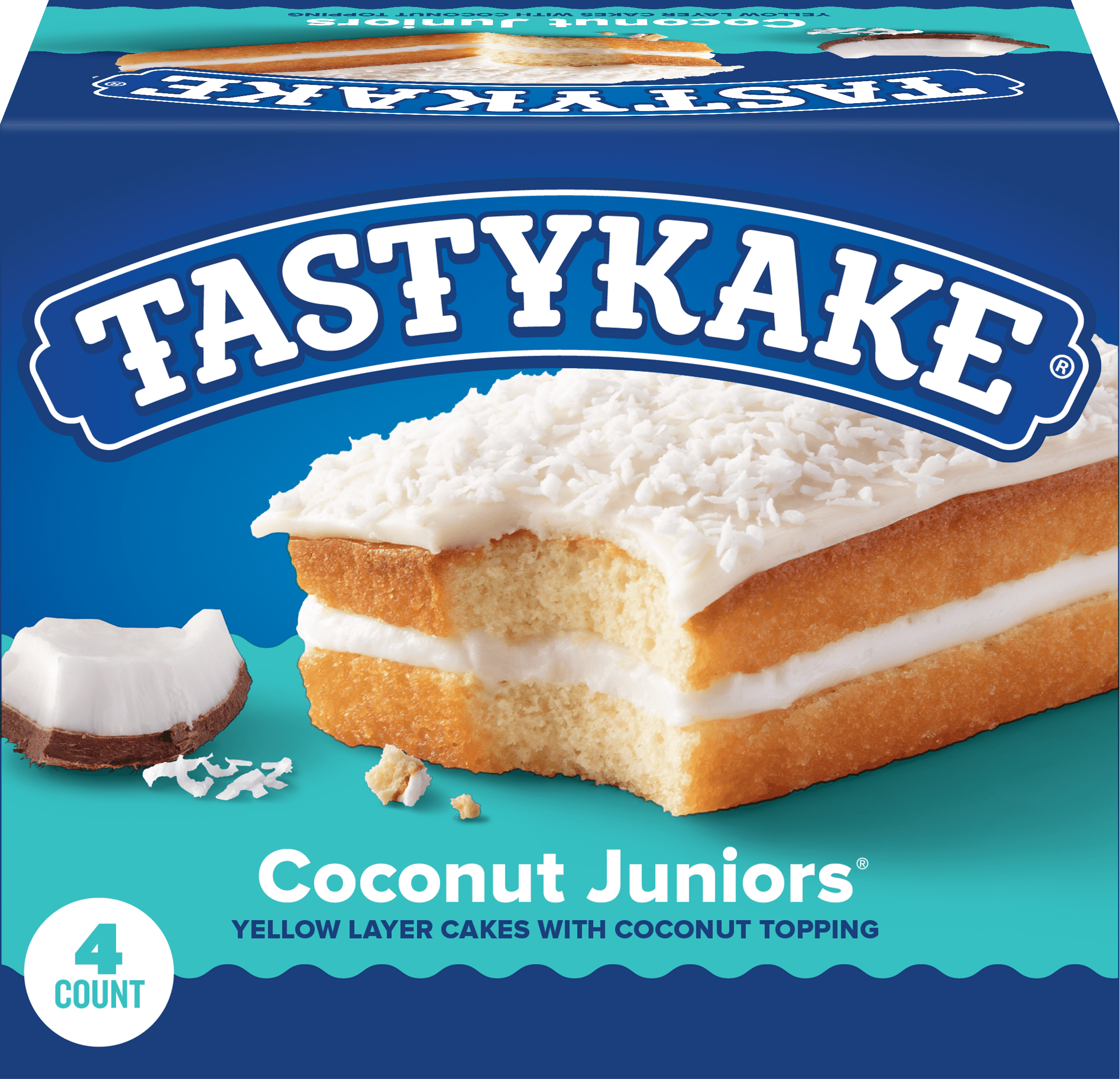 Tastykake Coconut Juniors, 4 Count, 4 Individually Wrapped Coconut Topped Snack Cakes, Shelf-Stable