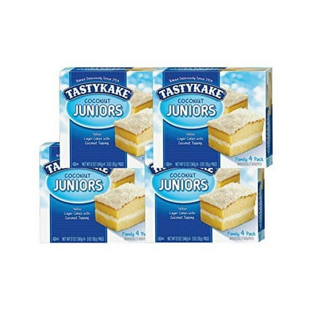 Tastykake Chocolate, Coconut or Koffee Kake Juniors Family Size 4-Pack, 12 oz. Box- A Philadelphia Institution (Coconut Juniors, 4 Pack) Coconut Juniors 4 Pack