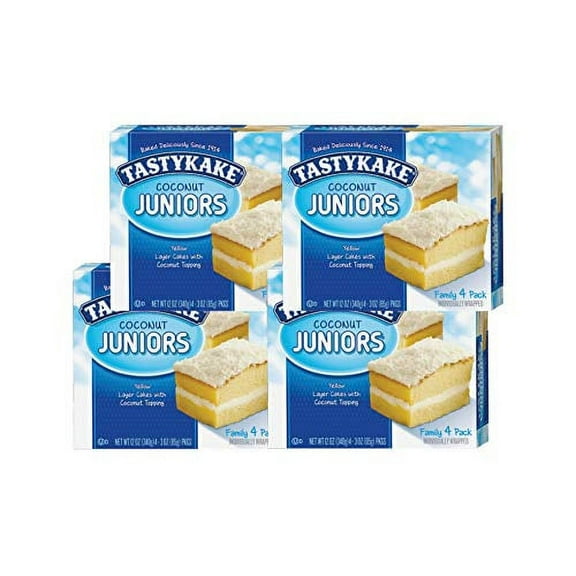 Tastykake Chocolate, Coconut or Koffee Kake Juniors Family Size 4-Pack, 12 oz. Box- A Philadelphia Institution (Coconut Juniors, 4 Pack) Coconut Juniors 4 Pack
