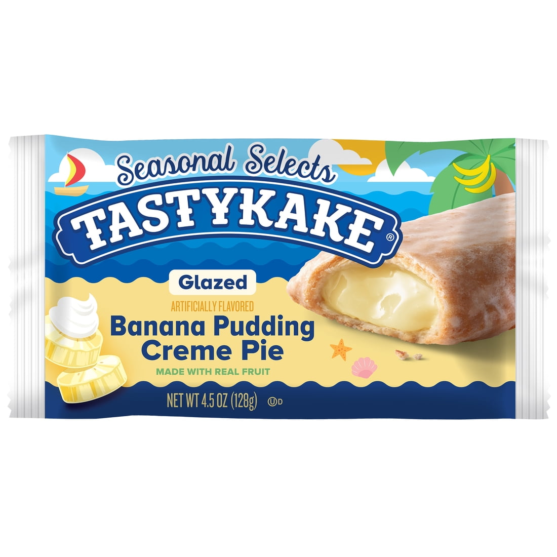 Tastykake Glazed Banana Pudding Flavored Creme Pie, Soft Glazed Topped Pie, Shelf-Stable, 4.5 oz.