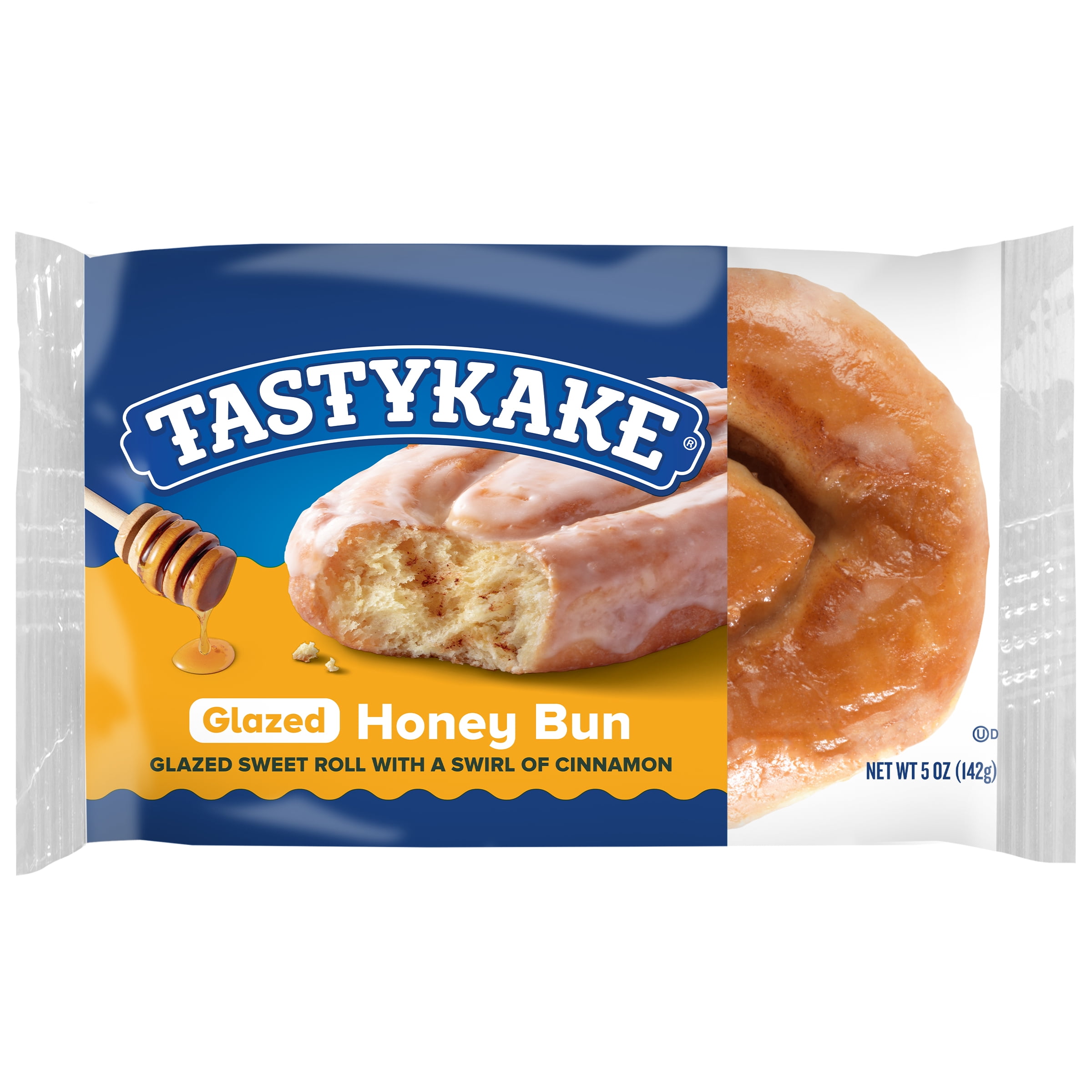 Tastykake Glazed Honey Bun, Individually Wrapped Sweet Glazed Topped Pastry Snack, 5 oz, Shelf-Stable