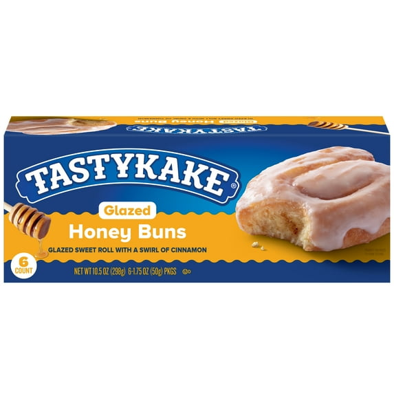 Tastykake Glazed Honey Buns, 6 Count, Individually Wrapped Pastries