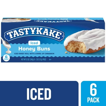 Tastykake Iced Honey Buns with Swirl of Cinnamon, 12 oz, 6 Count, Shelf-Stable (6 Count)
