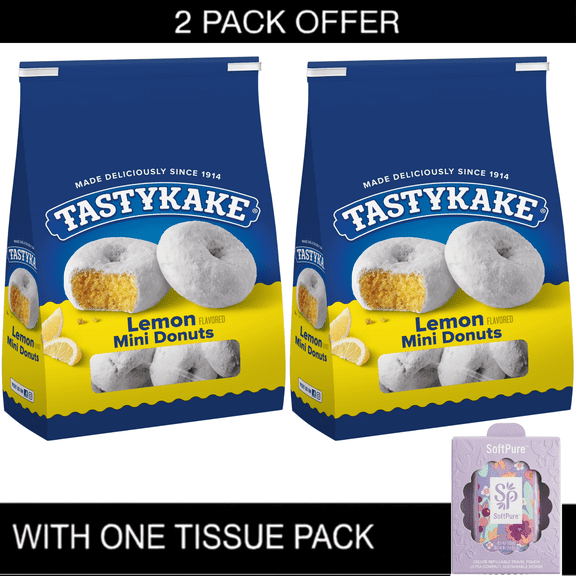 Tastykake Lemon Flavored Mini Donuts Powdered Sugar Topping Shelf-Stable 10 oz Bag