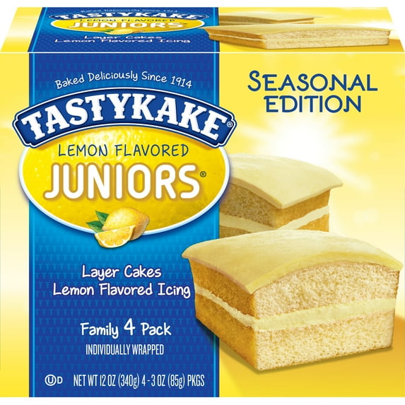 Tastykake Lemon Juniors, Lemon Flavored Iced Cakes, 12 oz, 4 Count, Shelf-Stable