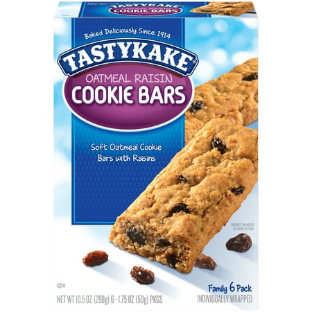 Tastykake Oatmeal Raisin Cookie Bars, 6-1.75 oz, 6 Count, Shelf-Stable