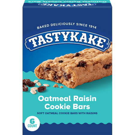 Tastykake Oatmeal Raisin Cookie Bars, 6-1.75 oz, 6 Count, Shelf-Stable