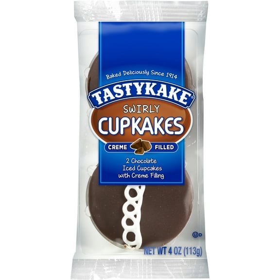 Tastykake Swirly Chocolate Cupkakes, 2 Creme Filled Chocolate Cupcakes