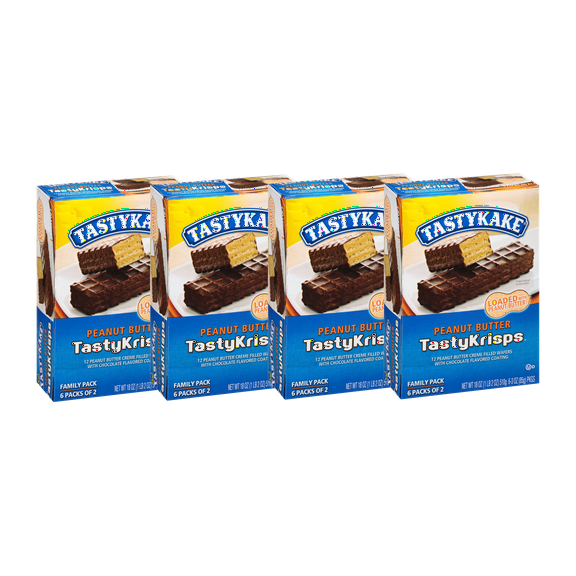 Tastykake Tastycrisps Peanut Butter Filled Chocolate Coated Wafers, 4-Pack 18 oz. Boxes