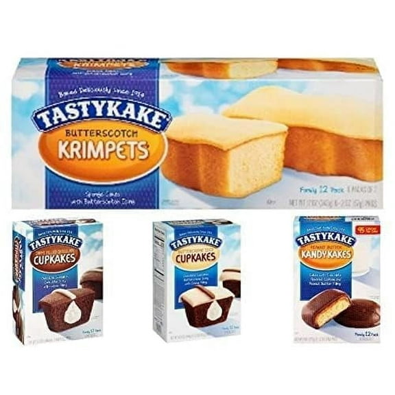Tastykake Variety Pack | 4 Boxes | 1-Plain Krimpet | 1-Chocolate Creme Filling CC | 1-Buttercreme CC | 1-Peanut Butter Kandy Kakes
