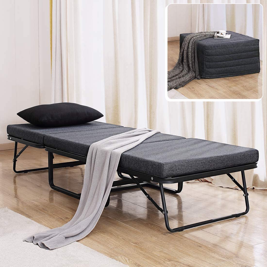 Tatago Ottoman Folding Bed with Steel Mesh Wire Lattice Base, 78" x 30" - image 1 of 7