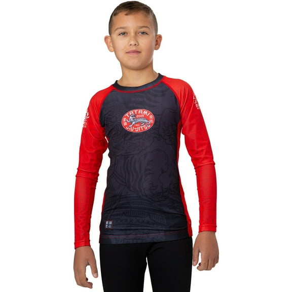 Tatami Fightwear Kid's Takedown Tiger Eco Tech Recycled Rashguard - Large- Black