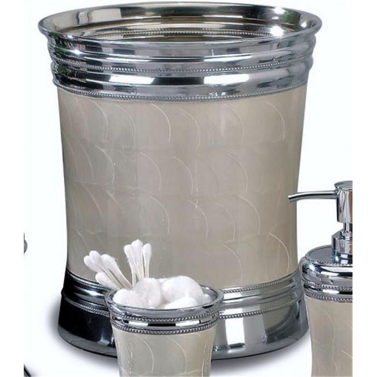 Polished Silver and Enamel Round Bathroom Wastebasket