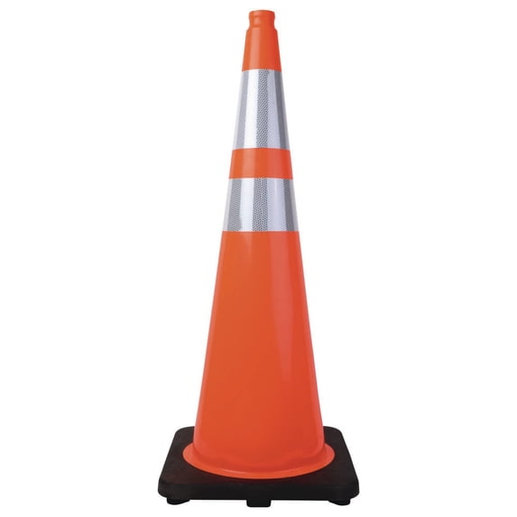 Tatco 25960 14.5 in. x 1 in. x 36 in. Tatco Traffic Cone - Orange/Silver