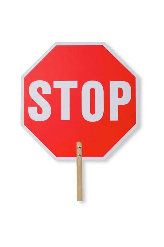 Handheld Stop Sign - 1 Each - Stop Print/Message - 18" Width x 18" Height - White Print/Message Color - Weather Proof, Long Lasting, Lightweight, Comfortable Grip - Wood - Red