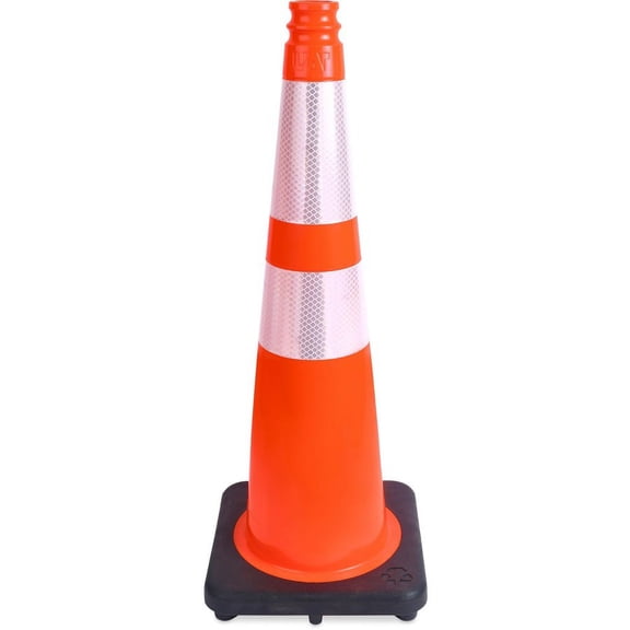 Tatco Slimline Traffic Cones - 1 / Each - 10.8" Width x 28" Height - Cone Shape - Reflective, Flexible, Long Lasting - Polyvinyl Chloride (PVC) - Blac | Bundle of 2 Each