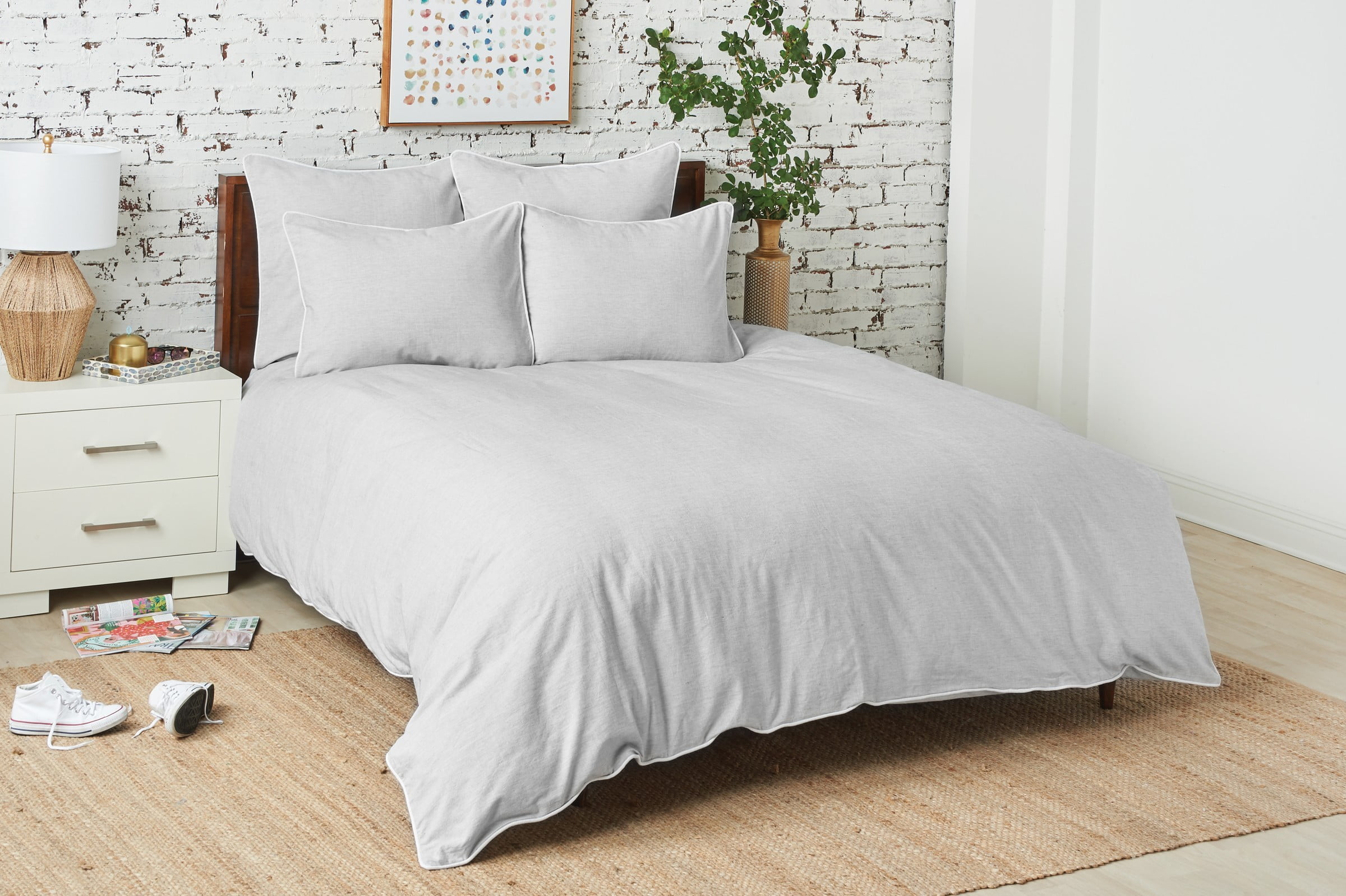 Tate Boulder King Cotton Quilted Duvet Cover in Cool Grey