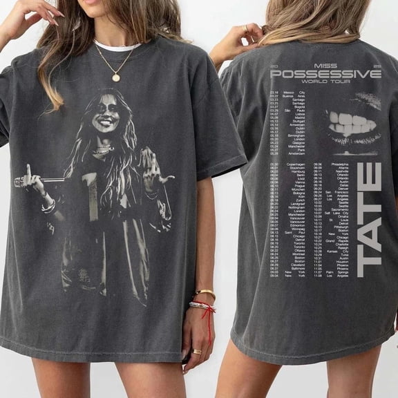 Tate McRae Concert Tee: Miss Possessive Tour 2025, Unisex Short Sleeve T-shirt,Charcoal Color,Size XL
