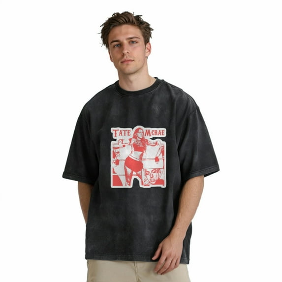 Tate McRae Cotton Wash Short Sleeve Crewneck T-Shirt Women and Men