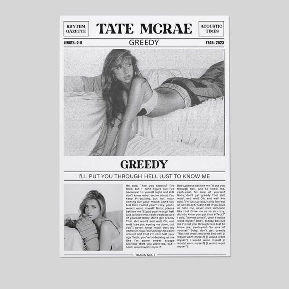 Tate McRae GREEDY Canvas Poster Wall Decorative Art Painting Living Room Bedroom Size 24''x36'' - Postora