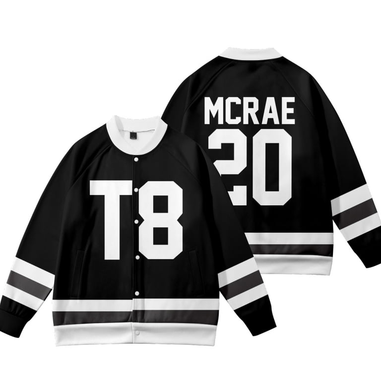 Tate McRae Merchandise: Black & White Jersey Baseball Jacket Tate McRae Merchandise: Black & White Jersey Baseball Jacket