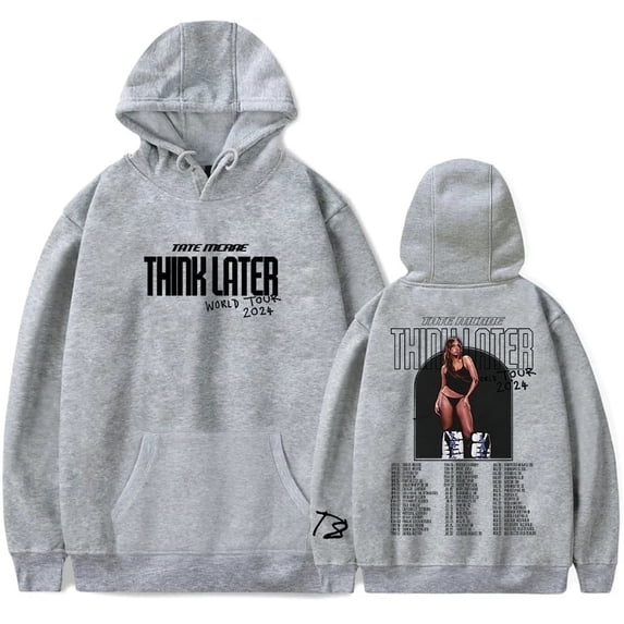 Tate Mcrae Think Later World Tour 2024 Merch Hoodie Fashion Printed Clothing Unisex Hooded Sweatshirt,XXXXL,Grey