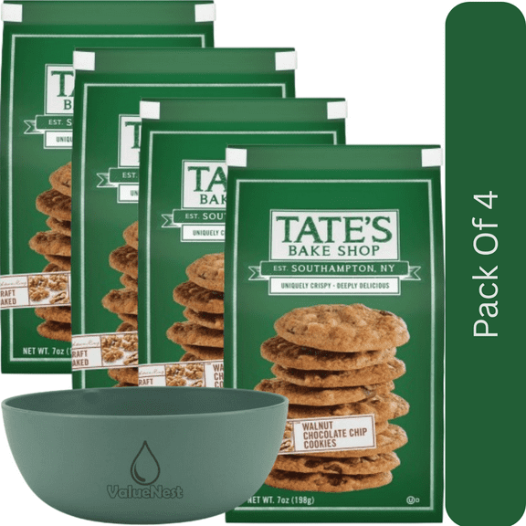 Tates Bake Shop Crispy Walnut Chocolate Chip Cookies, 7 oz with olive green bowl by ValueNest