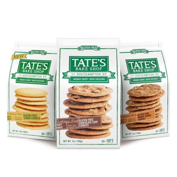 Tate's Bake Shop Gluten TGF4Free Cookies Variety Pack, Lemon, Ginger Zinger and Chocolate Chip Cookies, 3-7 oz Bags