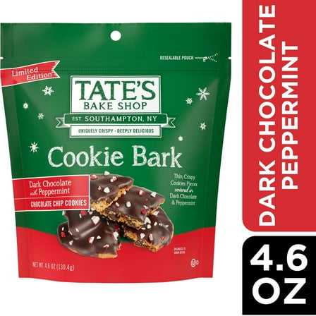 Tate's Bake Shop Holiday Cookie Bark, Chocolate Chip Cookies with Dark Chocolate and Peppermint, Limited Edition, 4.6 oz
