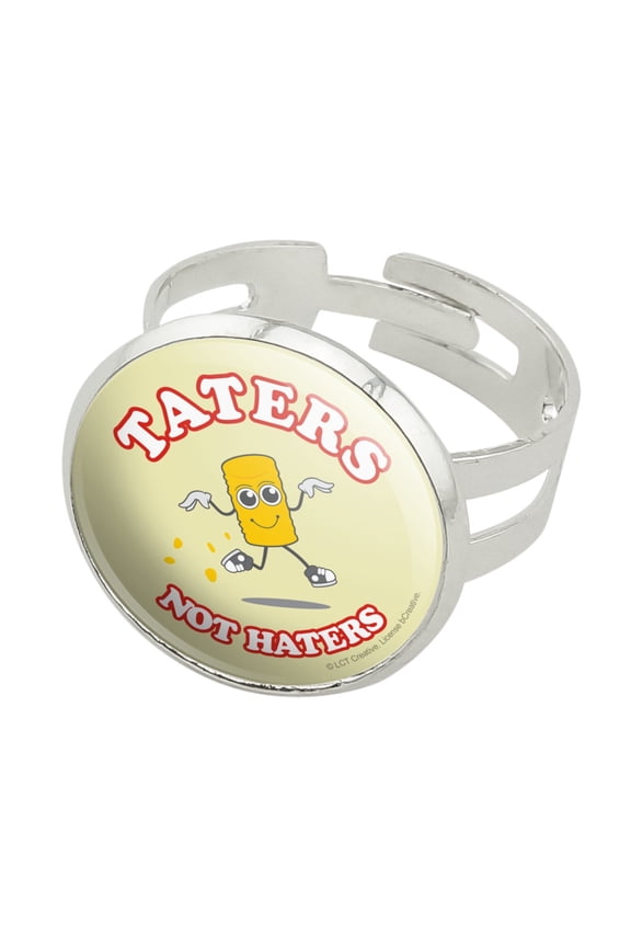 Taters Not Haters Tots Funny Humor Silver Plated Adjustable Novelty Ring
