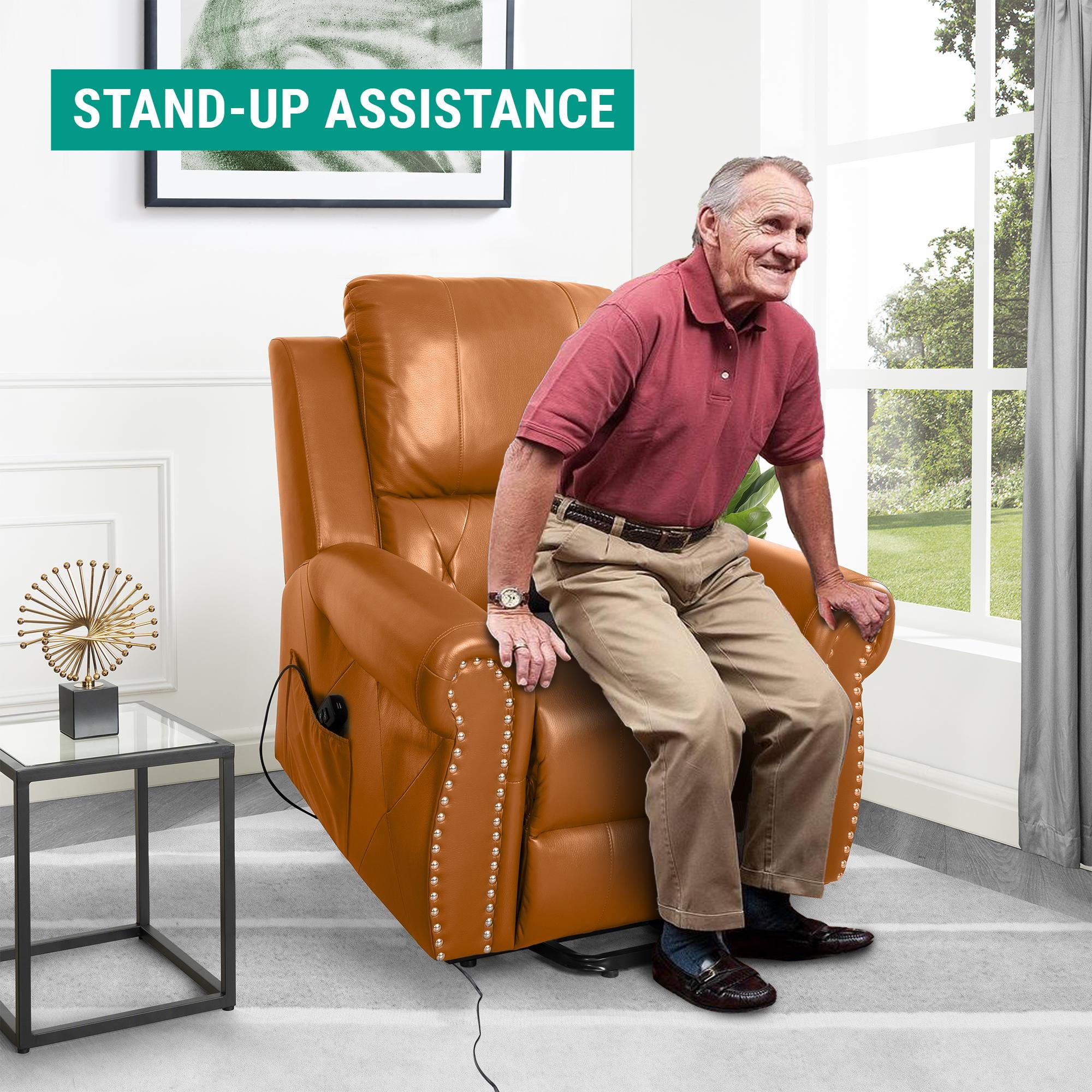 Tatiana Power Lift Recliner Chair Air Leather Studded Remote Control Gray Walmart