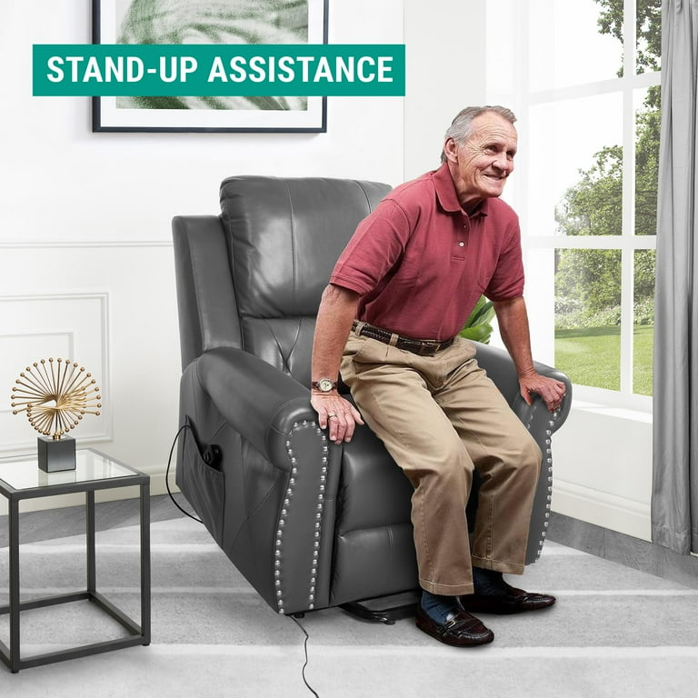 Tatiana Power Lift Recliner Chair, Air Leather, Studded, Remote