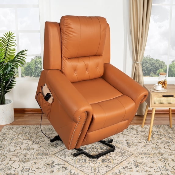 Tatiana Oversized Air Leather Power Lift Recliner Chair with Footrest. Reclining Chair with Remote Control, Premium Studded