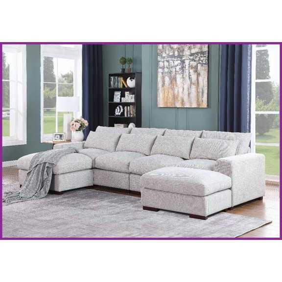 Tatman Glam Linen Blend Modular Sectional with 2 Ottomans  Easy Assembly & Removable Cushions