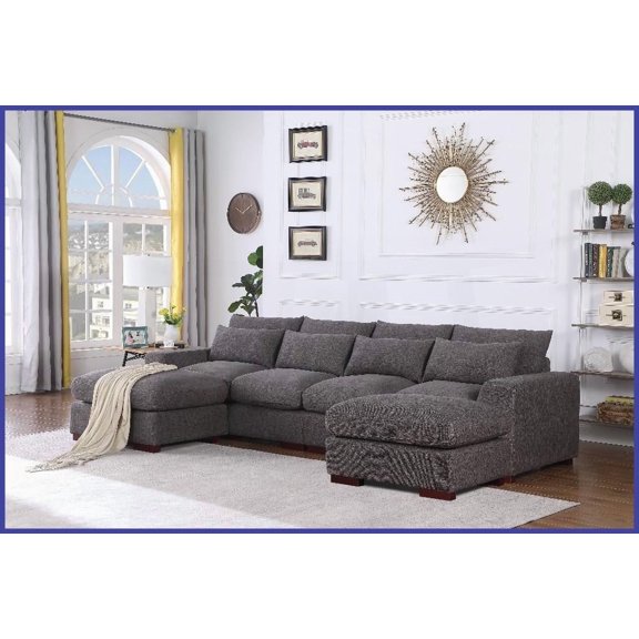 Tatman Glam Linen Blend Modular Sectional with 2 Ottomans  Neutral Living Room Centerpiece
