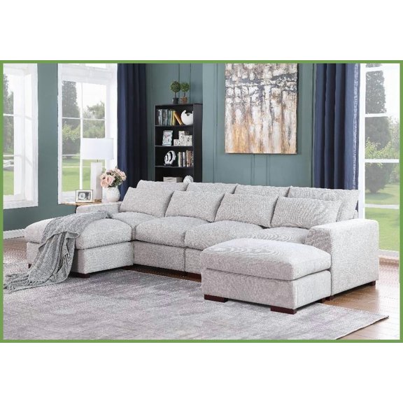 Tatman Glam Linen Blend Modular Sectional with 2 Ottomans for Living Room