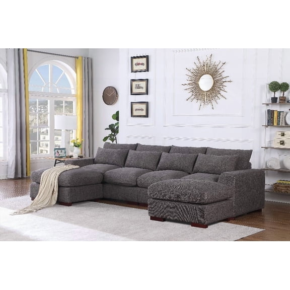 Tatman Linen Blend Sectional with 2 Ottomans - Easy Assembly & Plush Support