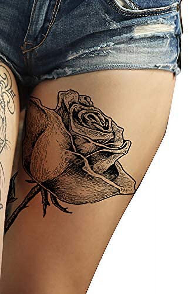 Tatodays 2 X Black Rose Flower Temporary Tattoos For Women Flower Big Roses Adult Temp Tattoo 4866