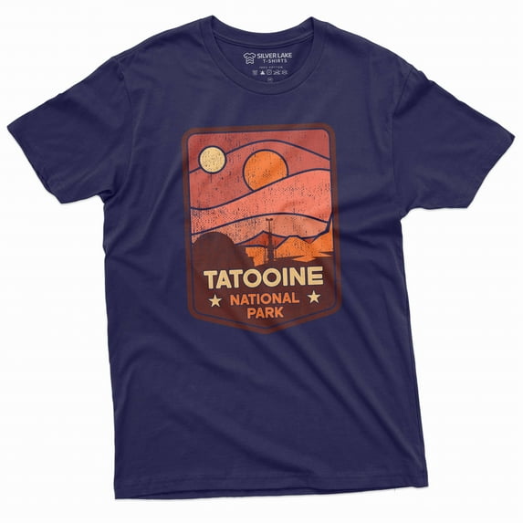 Tatooine Sunset T-Shirt Tatooine T-Shirt Popular Culture Shirt Tatooine National Park Shirt (Medium Navy Blue)