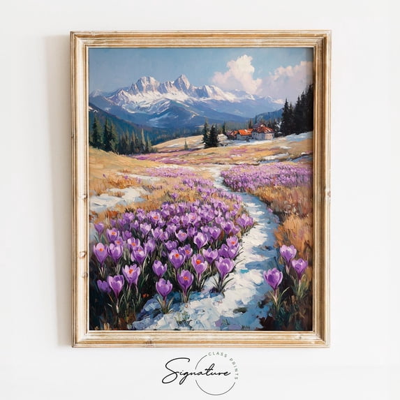 Spring Medoq Tatra Mountains Crocus Field Wall Art Print, Rustic Spring Wildflower ...