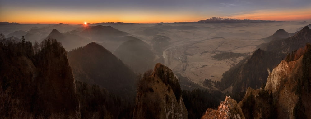 Tatra mountains from Pieniny mountains at sunrise Poland Canvas Art - Panoramic Images (6 x 15)