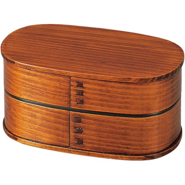 Tatsumiya 50140 Men's Lunch Box, 2 Tiers, Wood, Pickled Lacquer, Brown