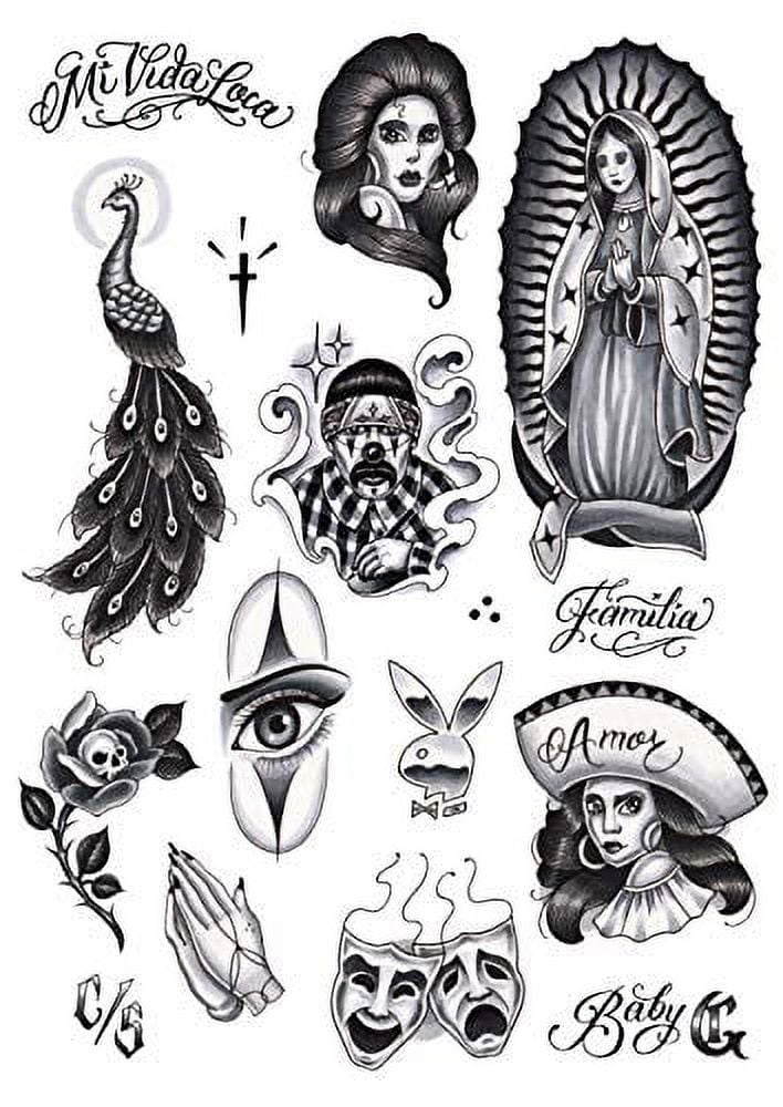 Tatsy Chicano Set, Temporary Tattoo Cover Up Sticker for Men and Women,  Body Temp Fake Tattoos, Chicana Gansta Lowrider Style Culture, Unique  Realistic Designs 