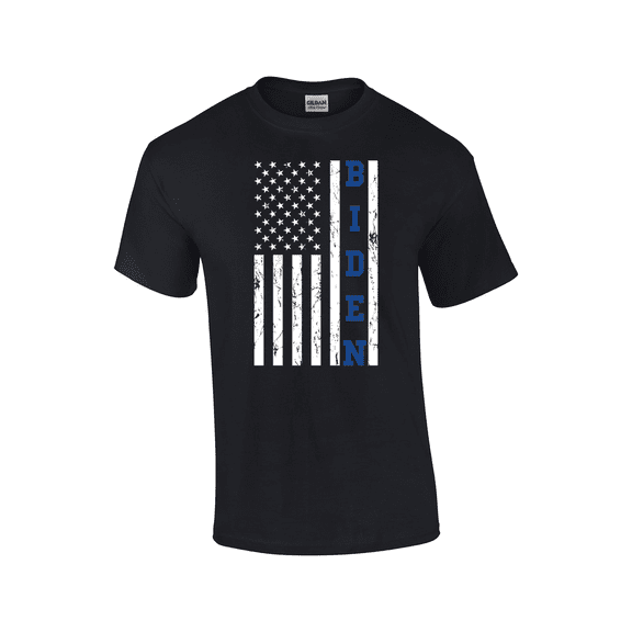 Tattered American Biden Flag Democrat Party Political Short Sleeve Mens Graphic T-Shirt-Black-xl