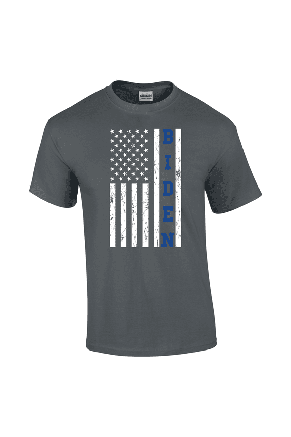 Tattered American Biden Flag Democrat Party Political Short Sleeve Mens Graphic T-Shirt-Charcoal-large