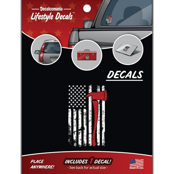 Tattered Black & White Firefighter Flag - Thin Red Line Distressed Flag Fire Fighter Vinyl Car Sticker for Truck Window Bumper Laptop US Flag