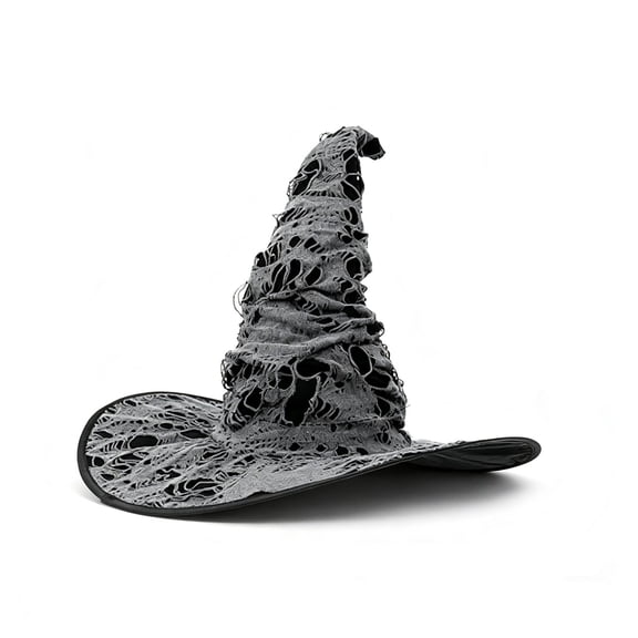 Tattered Broken Hole Black Witch Hat, One Size Adult Halloween Costume Accessory, Gothic Wicked Witch Hat for Witch Hat Atelier Cosplay, Halloween Party Dress Up